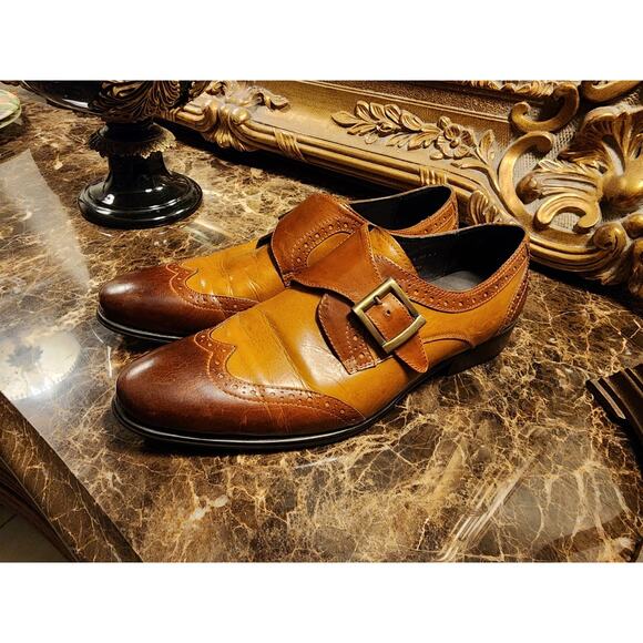 Carrucci Mens 9.5 Two-Tone Monk Strap Wingtip Dress Shoes main image 4